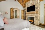 King bed and cozy fireplace